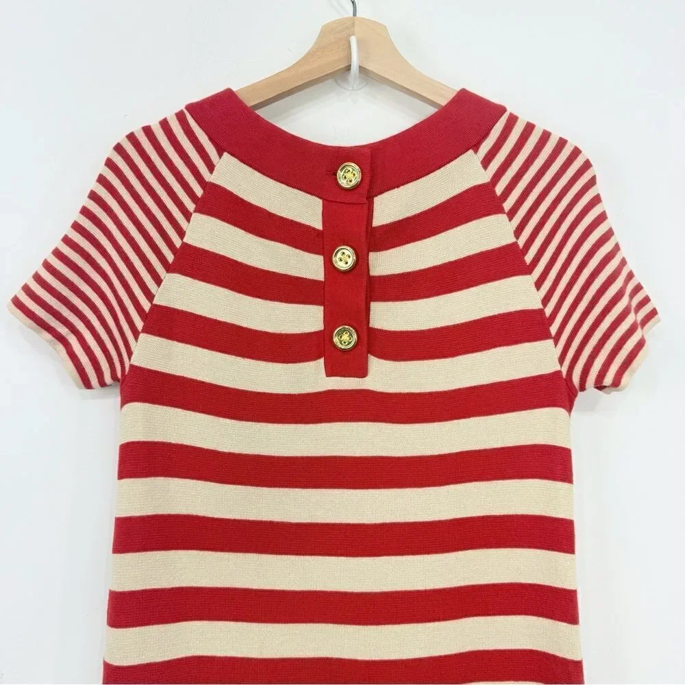 Kate Spade SELMA Red Stripe Cotton Silk Cashmere Knit Preppy Nautical Dress